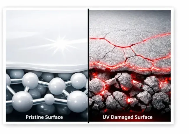 pristine surface vs. damaged surface