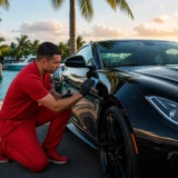 Ceramic coating Florida Keys technician applying protection to black car