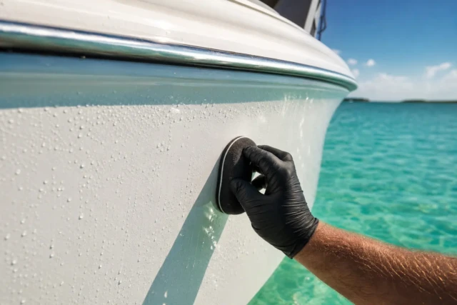Ceramic Coating Islamorada applied to boat hull