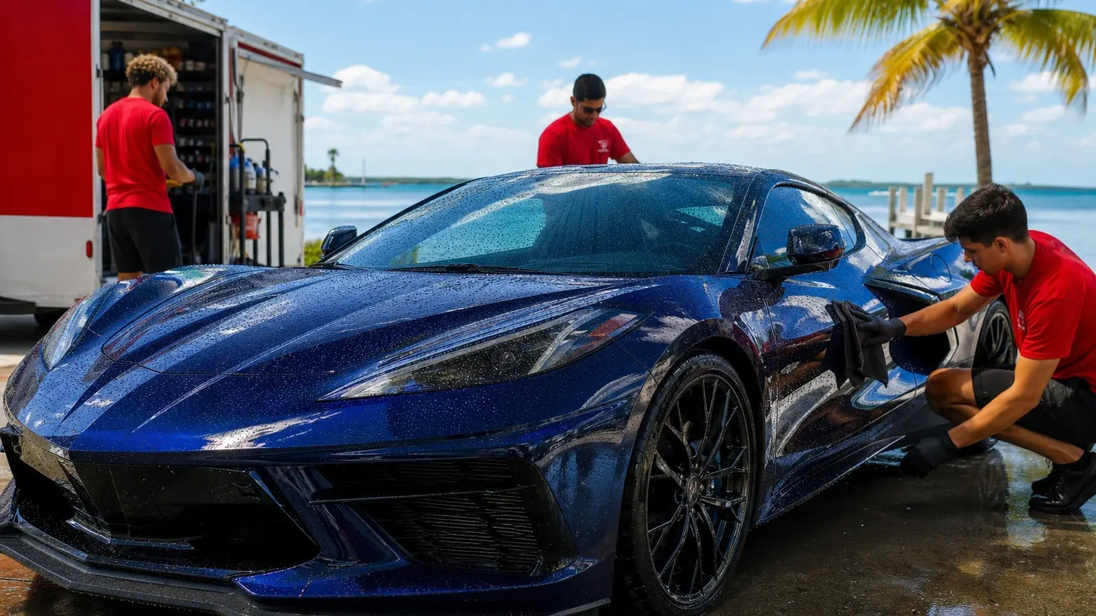 Car detailing Stock Island FL on blue sports car