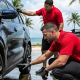 Leoserve team inspecting a Florida Keys car after a tropical storm